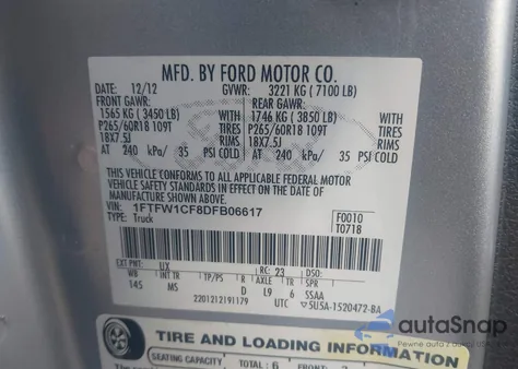 2013 Ford F-150 Xlt z USA, uszkodzony, nr VIN 1FTFW1CF8DFB06617